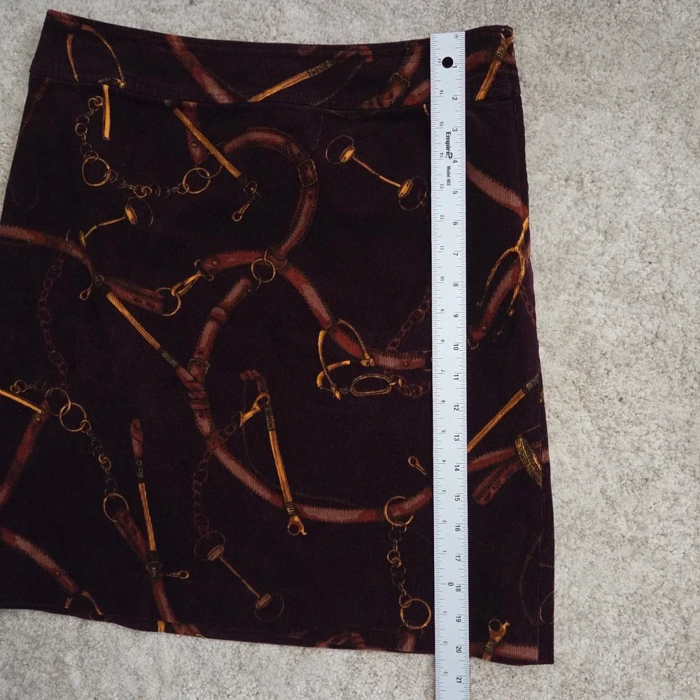 Talbots Womens Burgundy Corduroy Equestrian Chain Print Mini Skirt Size 6